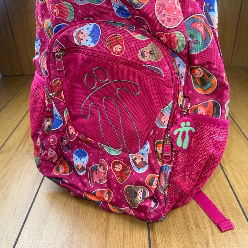 Totto Kids Pink Matryoshka Nesting Doll Print Backpack School Bag Travel